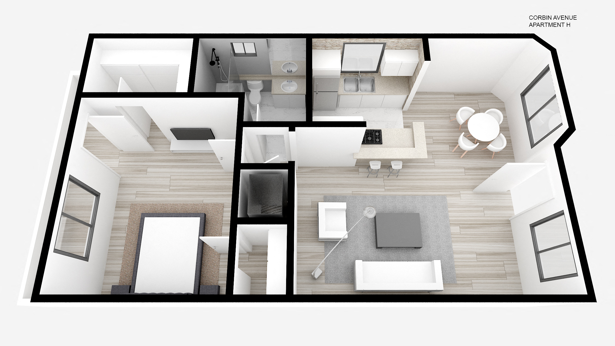 Floor plan for 1 bed, 1 bath, 750 sqft